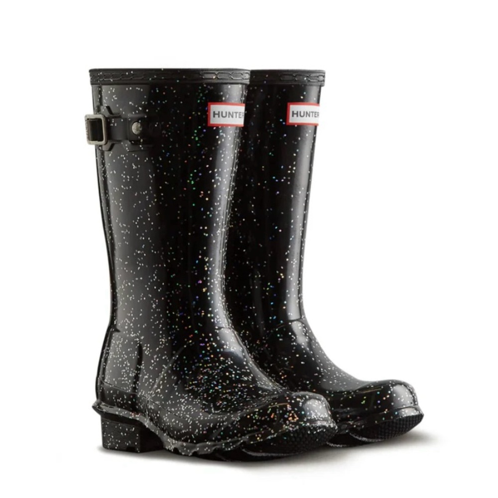 Hunter Black Sparkle Rain Boots Big Kid